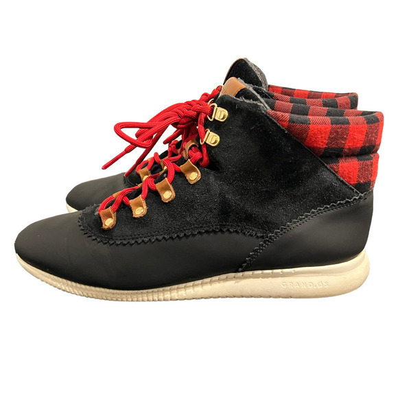 Cole Haan Black Red Lace Up Ankle Boot Shoes Waterproof Size 11B - Picture 2 of 11